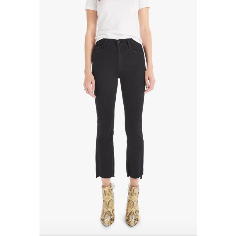 MOTHER Denim Inside Crop‎ Step Fray High Rise Jeans Womens 26 Black Minimalist